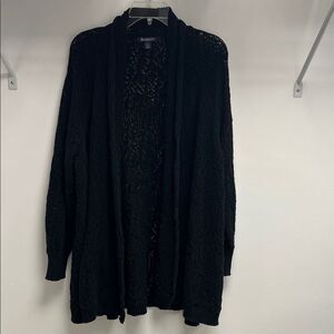 Roaman's Classic Black Open-Front Cardigan